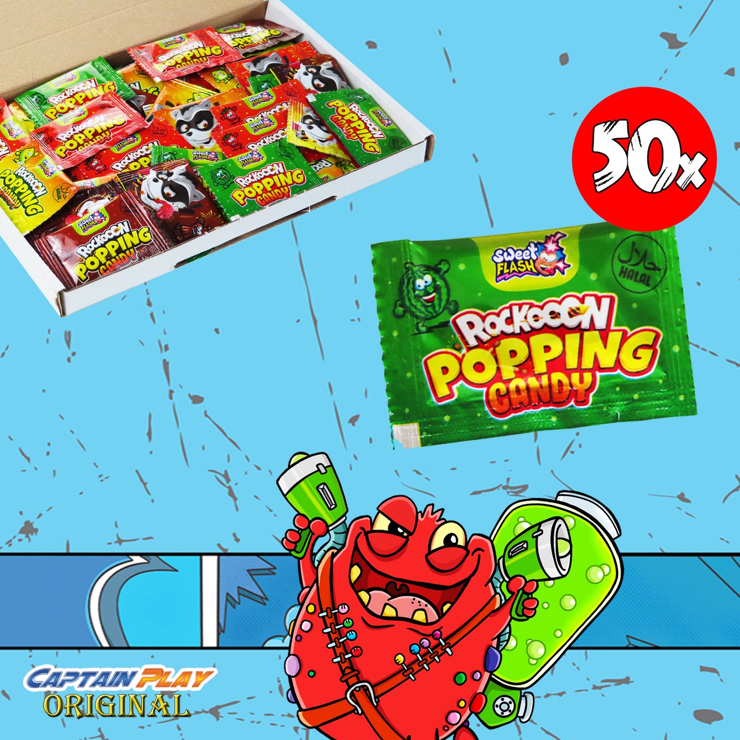 CAPTAIN PLAY Mini Brause Sparpack, 50 Mini Beutel, Süßigkeiten Box mit 50g