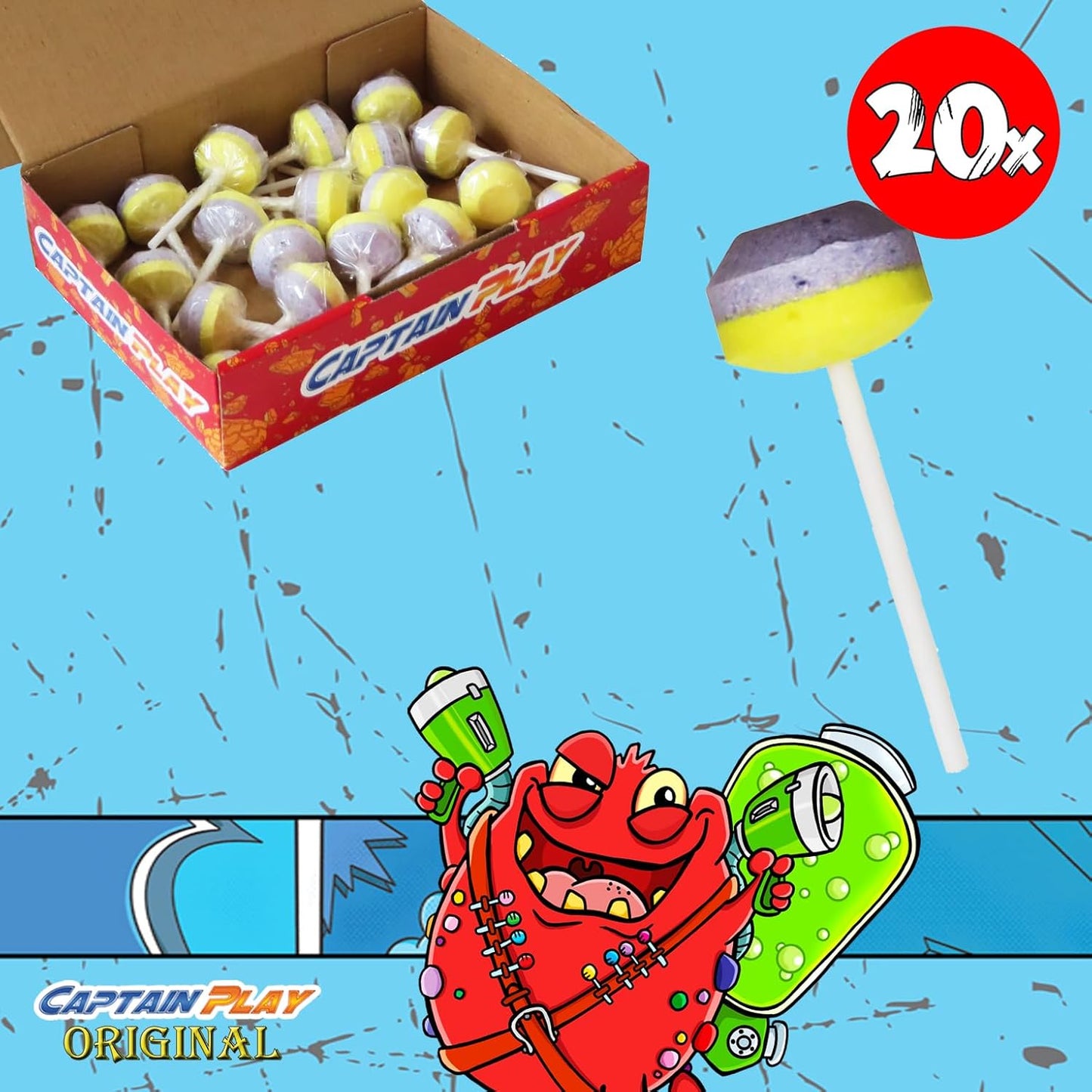 CAPTAIN PLAY Traubenzucker Lolly Sparpack, 20 Stück Lutscher aus Traubenzucker einzeln verpackt 240g