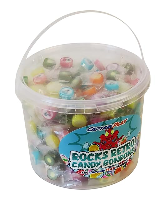 Party Bucket mit Rocks Retro Candy Bonbons in Einzelverpackung (1 x 1 kg)