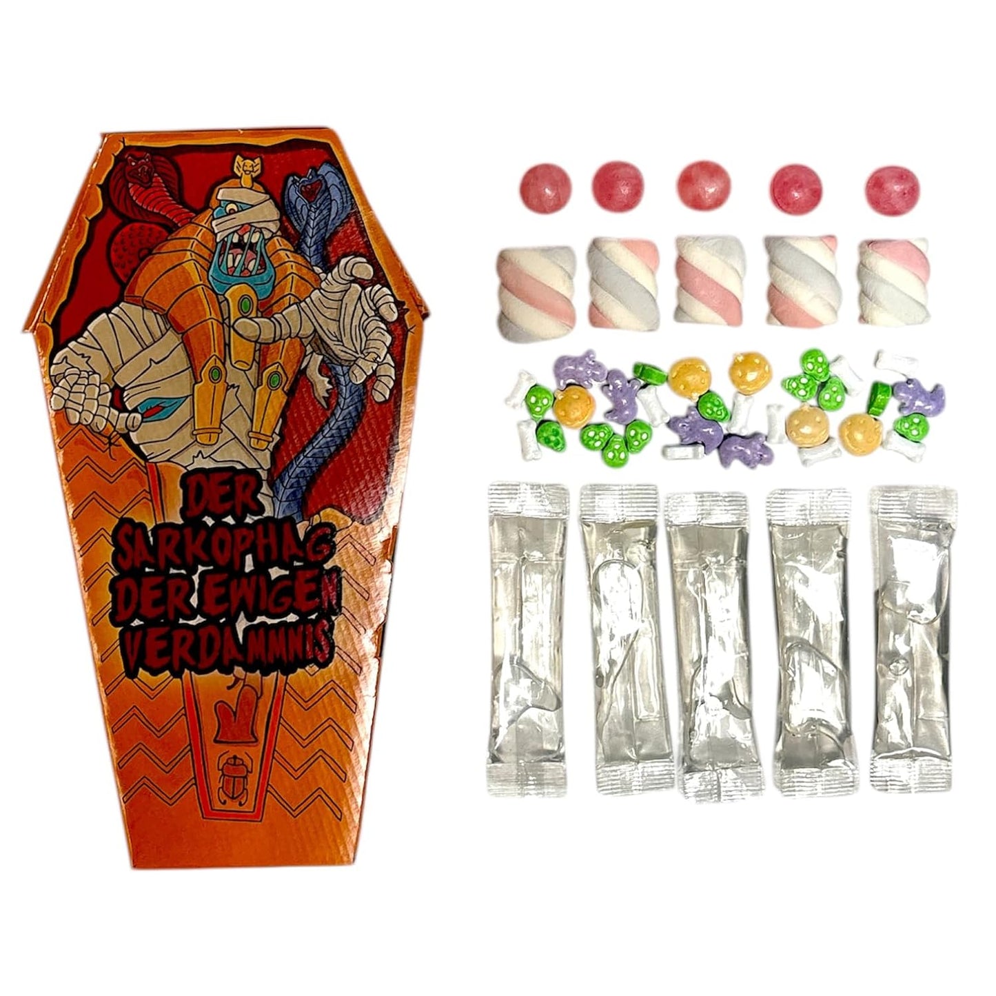 CAPTAIN PLAY Sarkophag der ewigen Verdammnis, 240g - 35 Halloween Süßigkeiten in Einzelverpackung