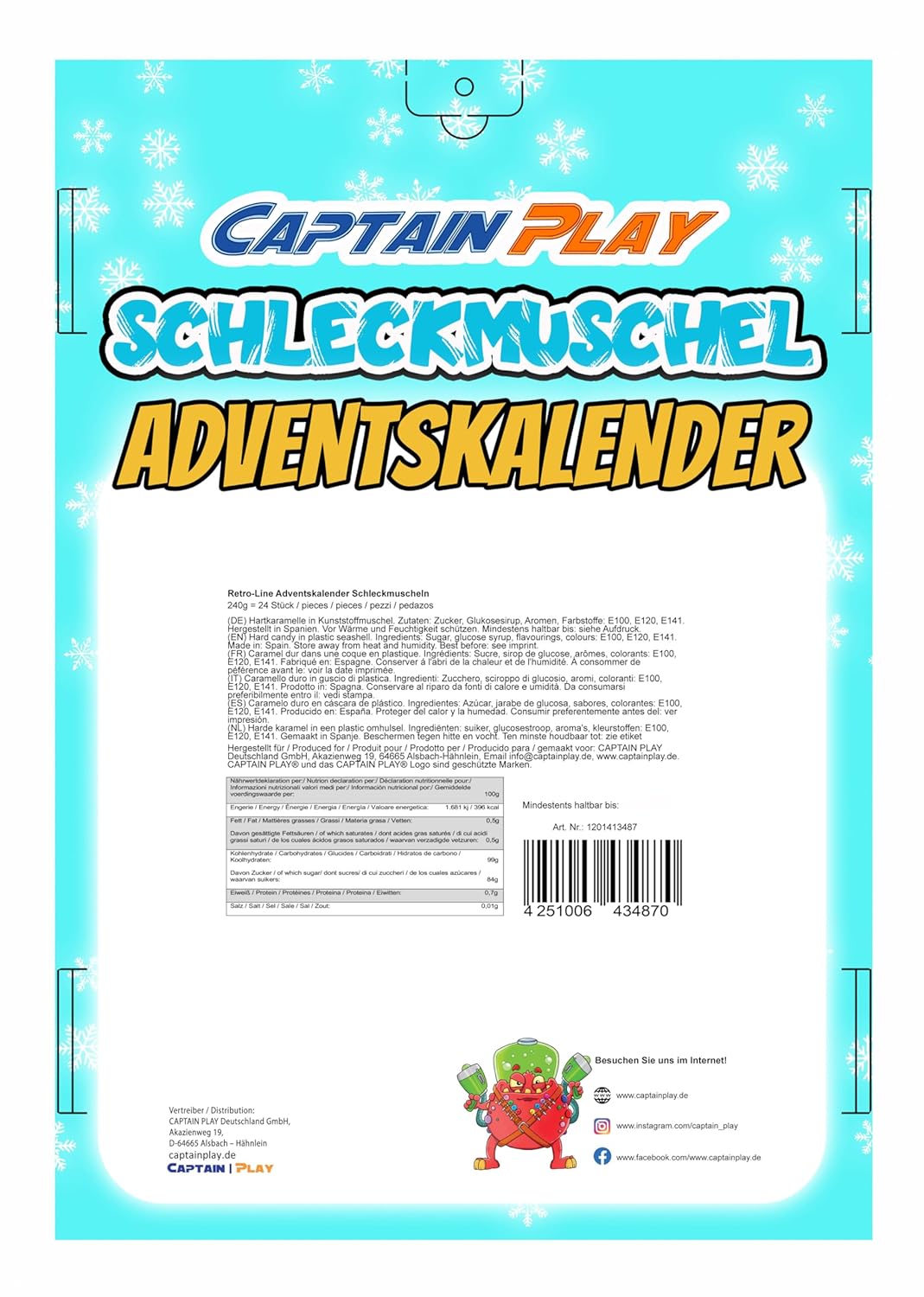 CAPTAIN PLAY Schleckmuschel Adventskalender 2025 - 240g