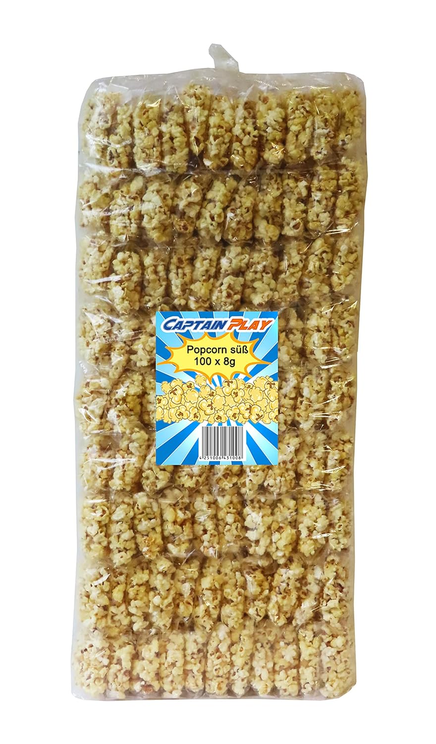 CAPTAIN PLAY Popcorn süß, 100 Mini Beutel, Wurfmaterial Karneval 100 x 8g