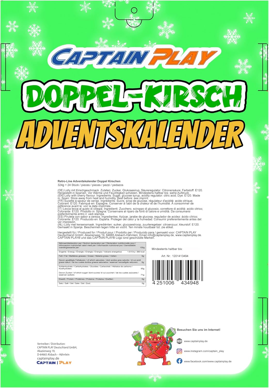 CAPTAIN PLAY Doppel-Kirsch Adventskalender 2025 - 324g