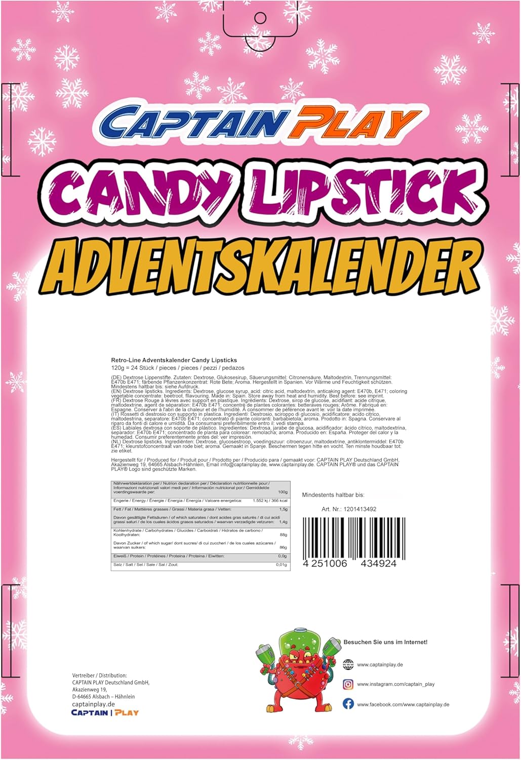 CAPTAIN PLAY Candy Lipstick Adventskalender 2025 - 120g