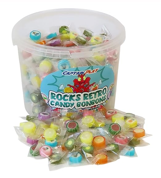 Party Bucket mit Rocks Retro Candy Bonbons in Einzelverpackung (1 x 1 kg)