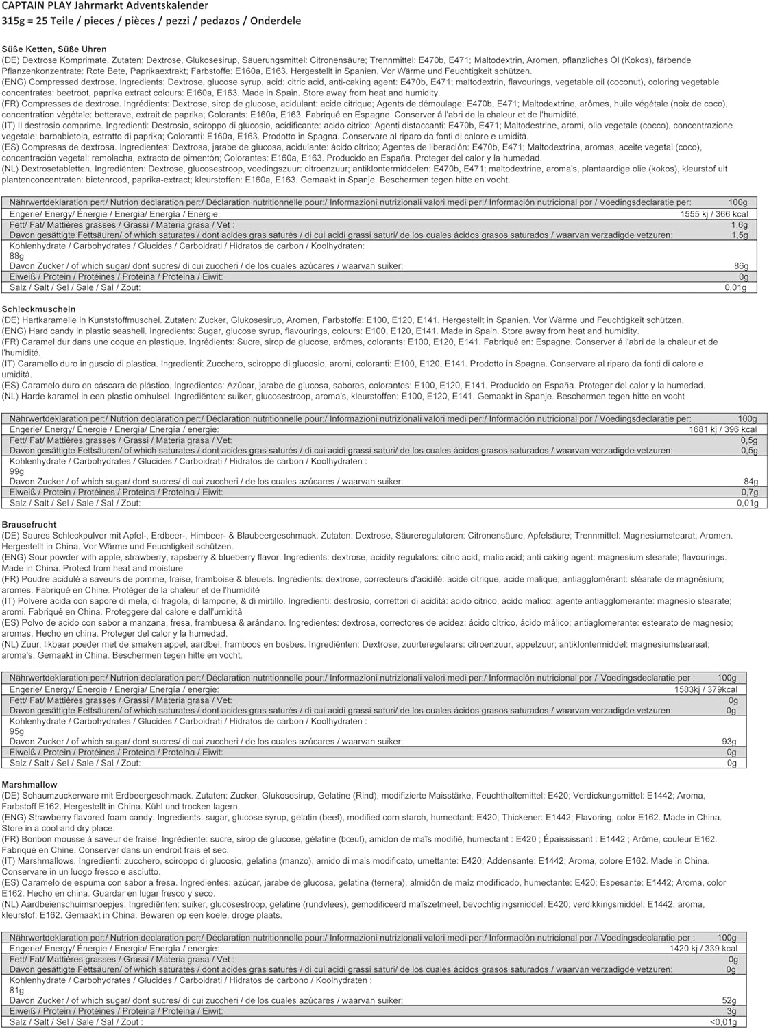 CAPTAIN PLAY Jahrmarkt Süßigkeiten Adventskalender 2025 - 315g