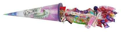 CAPTAIN PLAY Schultüte Einhorn 35cm gefüllt mit Süßigkeiten ohne Schokolade (20-teilig)