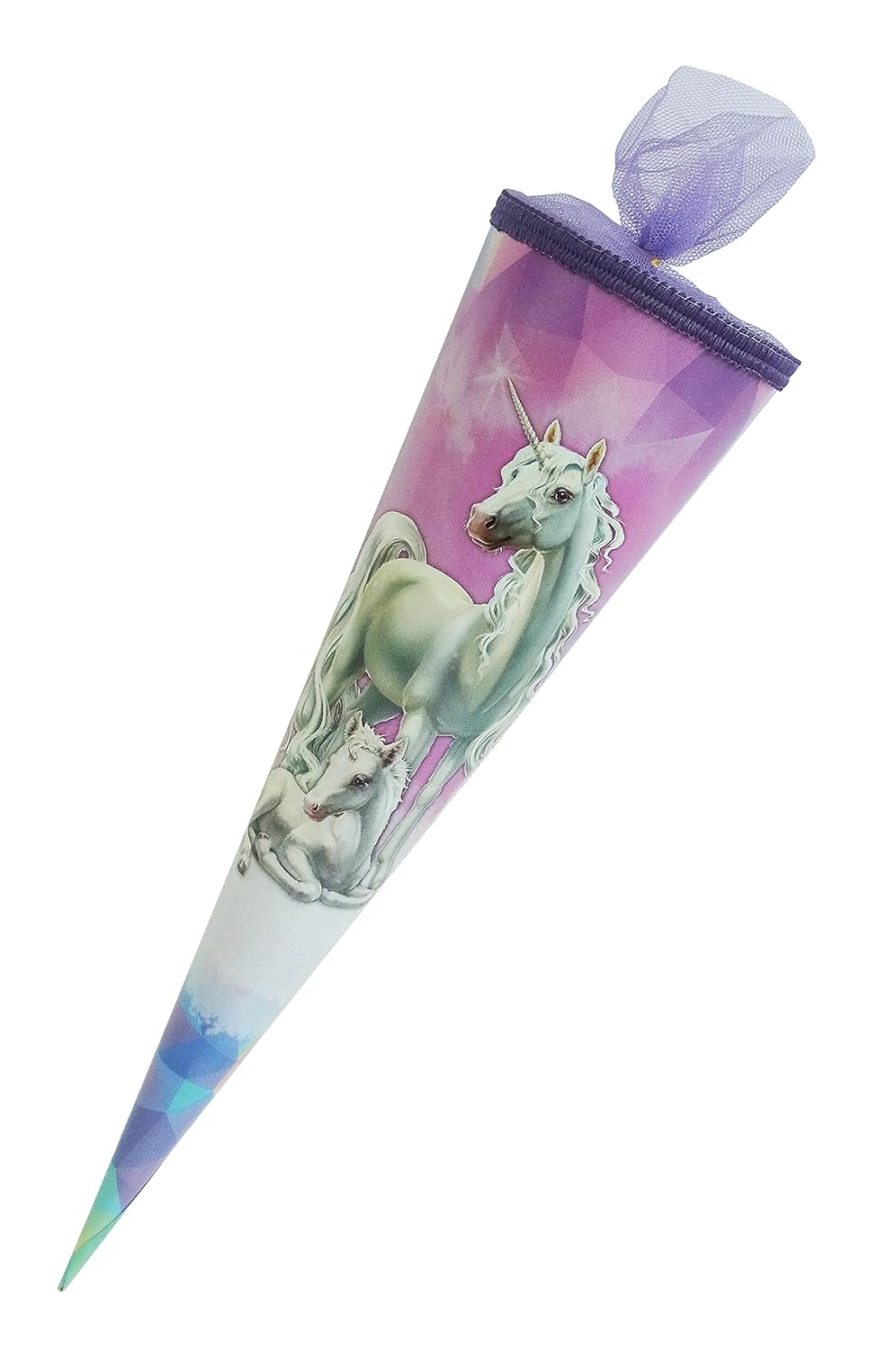 CAPTAIN PLAY Schultüte Einhorn 35cm gefüllt mit Süßigkeiten ohne Schokolade (20-teilig)
