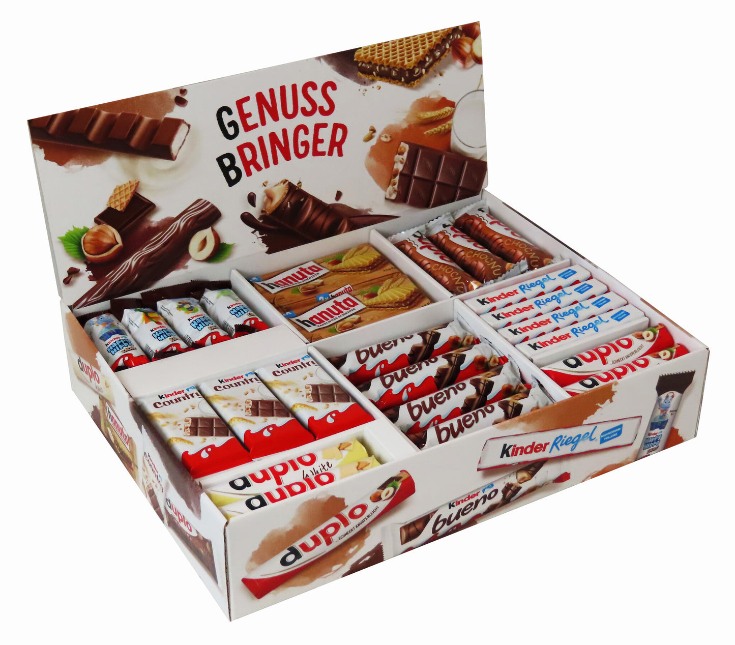 Ferrero Top Brand Box mit 78 Riegeln in 8 Sorten, mit Kinder Bueno, Kinder Country, Kinder Riegel, Duplo und Hanuta, 1er Pack (1 x 2kg)