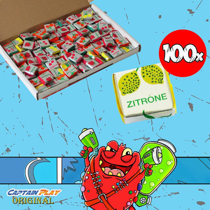CAPTAIN PLAY Fruchtkaramellen Sparpack, 100 Stück Fruchtkaramellen Kaubonbons, 250g