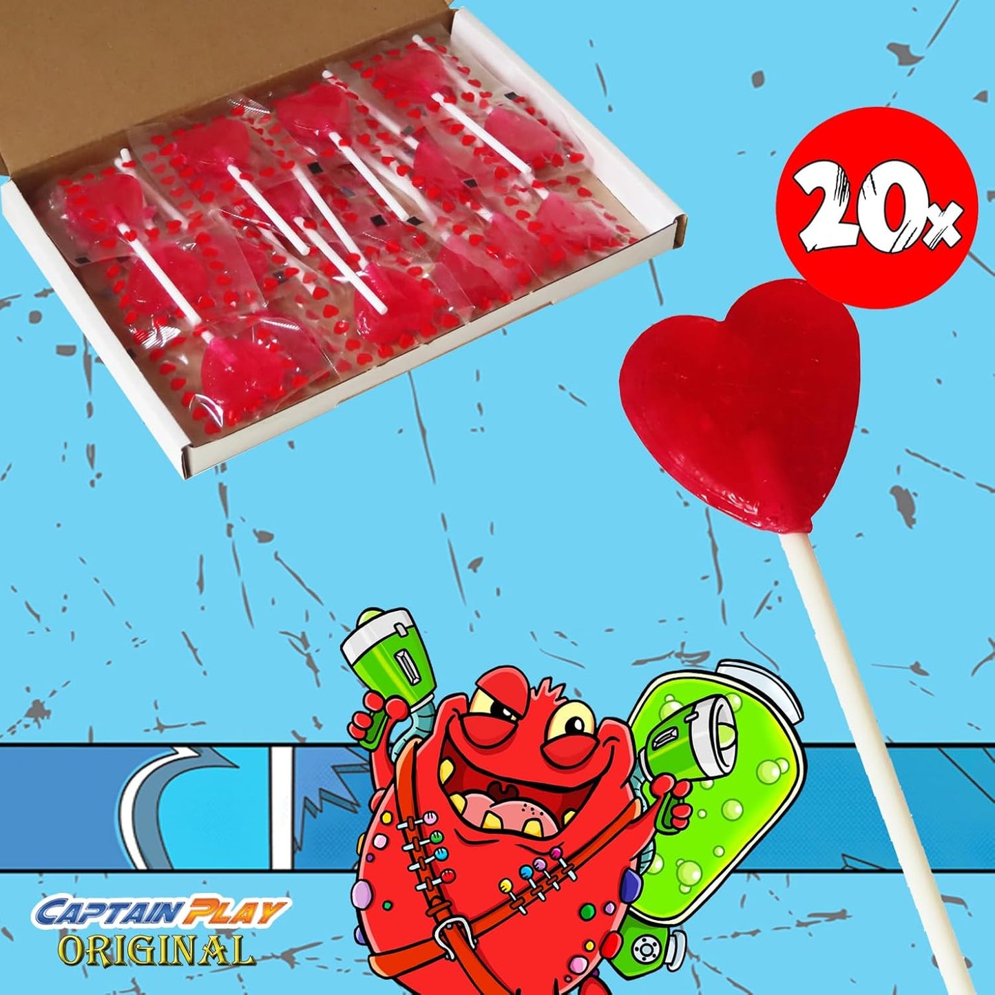CAPTAIN PLAY Herz Deko Sparpack, 20 kleine Herzlutscher 140g