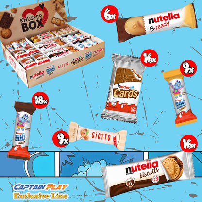 Ferrero Knusper Box mit 74 Teilen in 6 Sorten, mit Kinder Cards, Nutella Biscuits, Kinder Happy Hippo, Nutella B-Ready und Giotto, 1er Pack (1 x 1,8kg)
