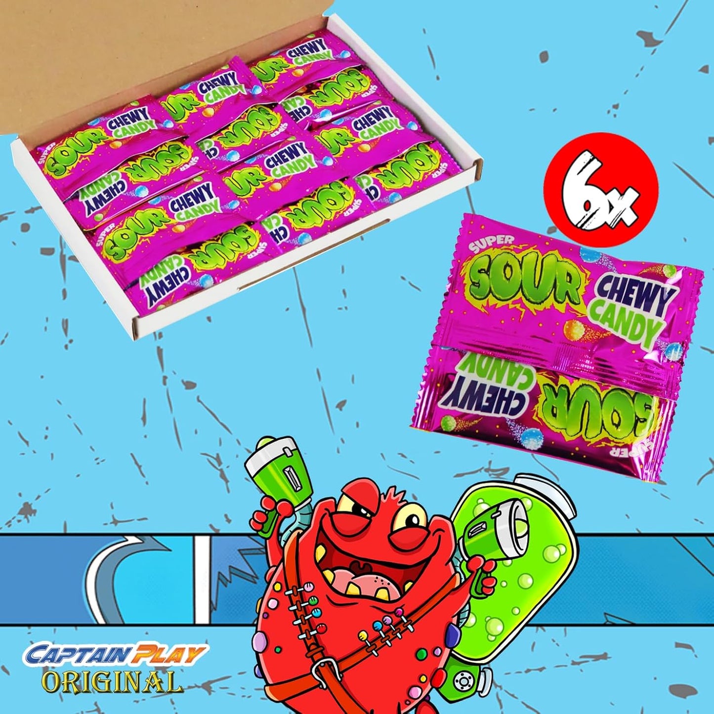 CAPTAIN PLAY Saure Süßigkeiten Kaubonbon Kügelchen, 6 Beutelchen 90g