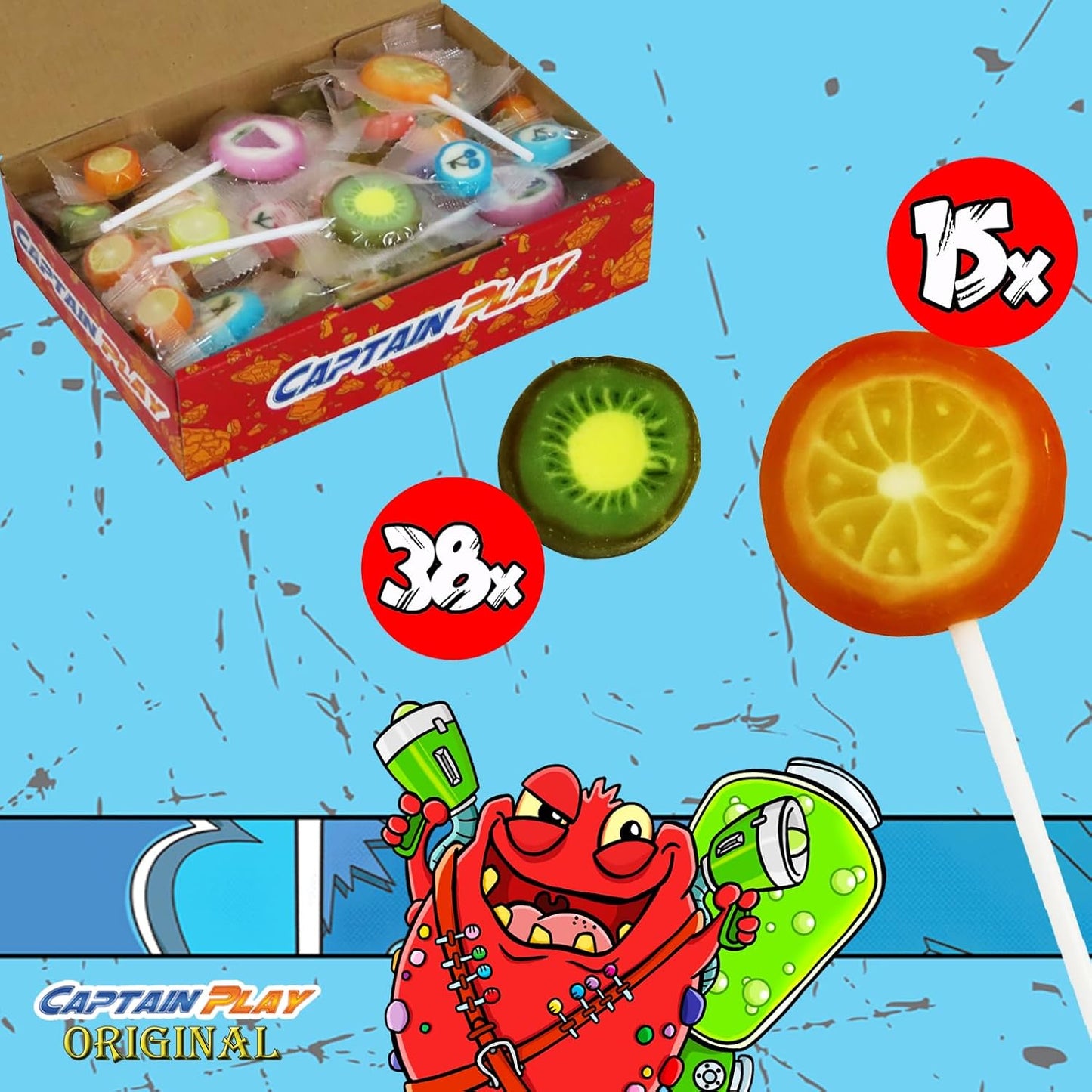 CAPTAIN PLAY Retro Süßigkeiten Bonus Pack mit Rocks Bonbons und Lutscher Mix, 50 Teile in Einzelverpackung 300g