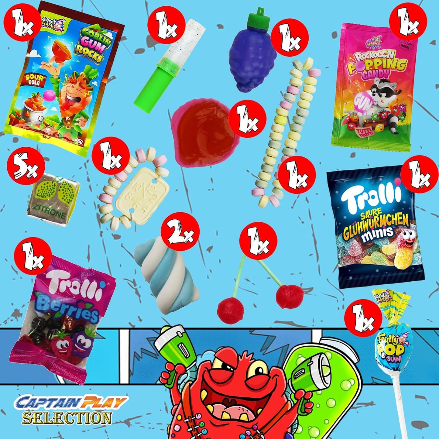 CAPTAIN PLAY Retro Süßigkeiten Box 10 verschiedene Nostalgie-Süßigkeiten