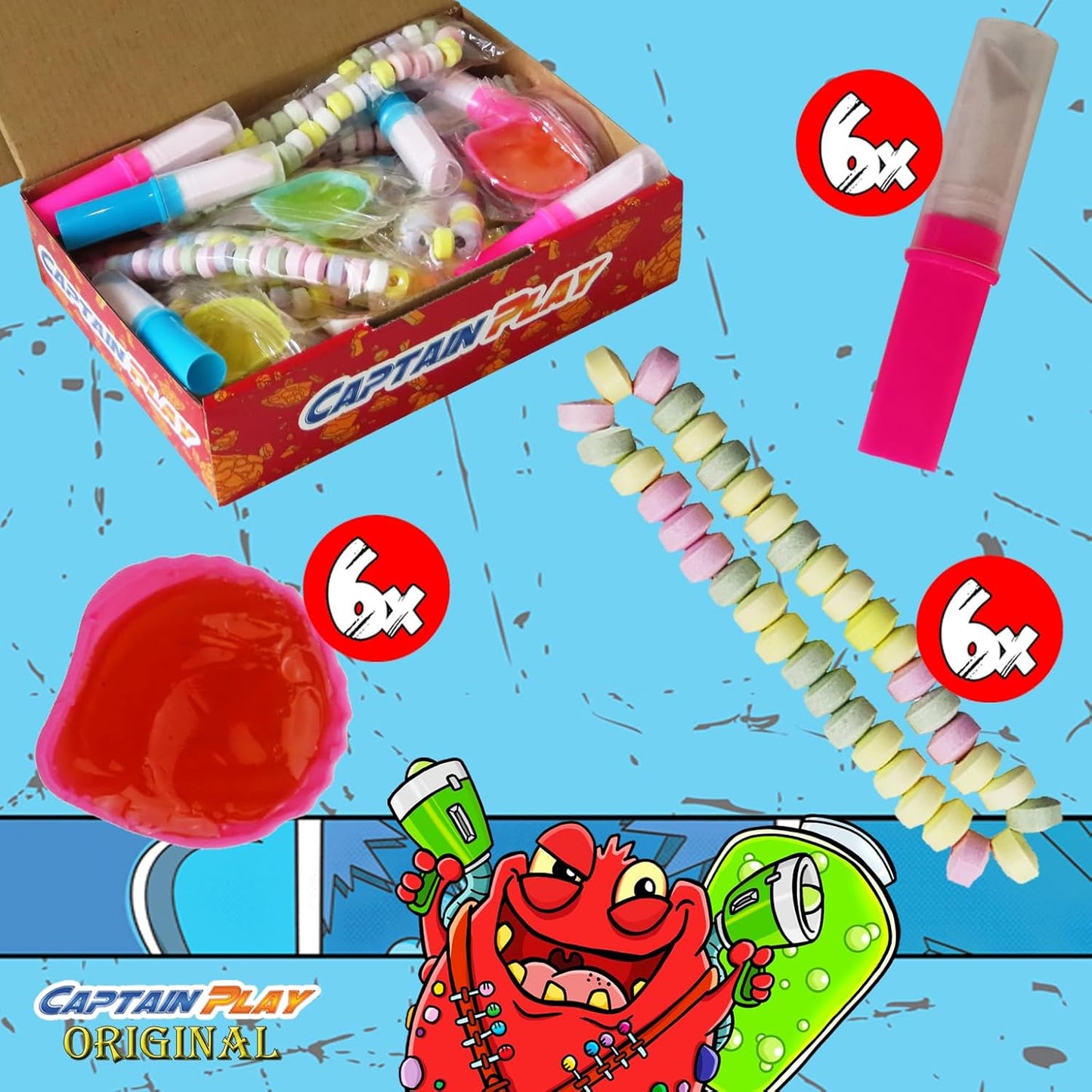 CAPTAIN PLAY Retro Süßigkeiten Klassiker Bonuspack mit Ketten, Lipstick und Schleckmuscheln 192g