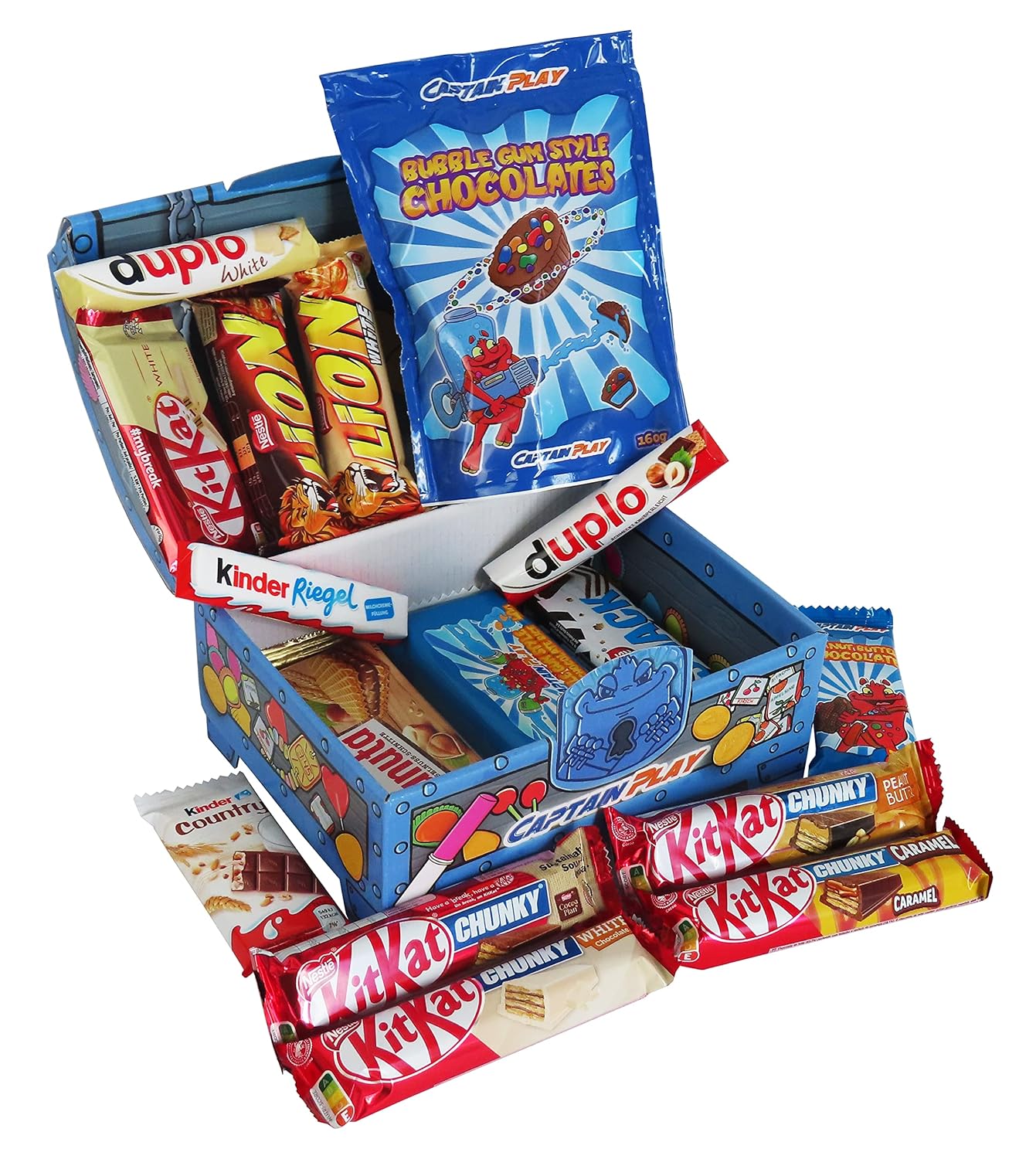 CAPTAIN PLAY Schatztruhe mit 15 verschiedenen Schokoriegeln, 678g