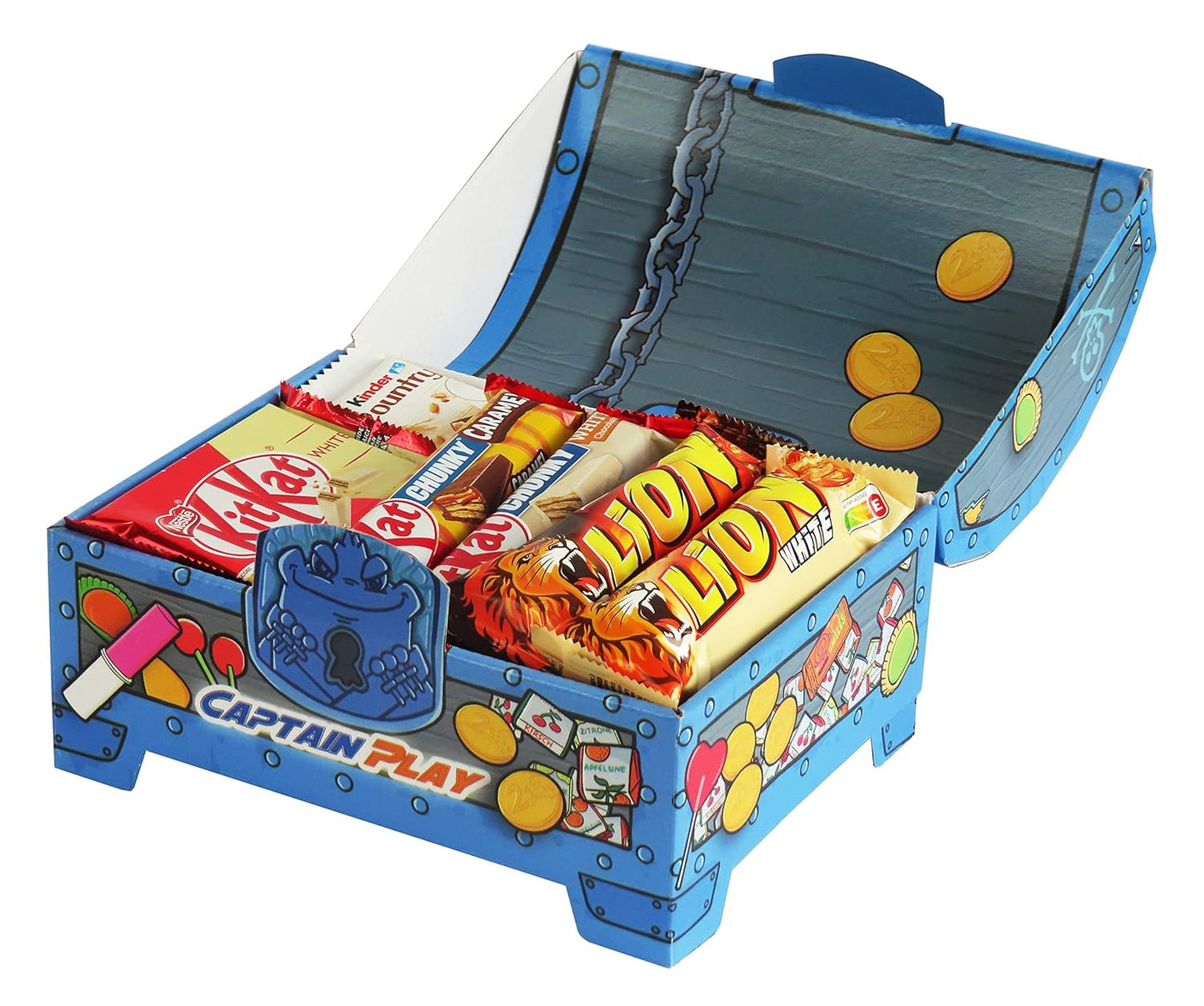 CAPTAIN PLAY Schatztruhe mit 15 verschiedenen Schokoriegeln, 678g
