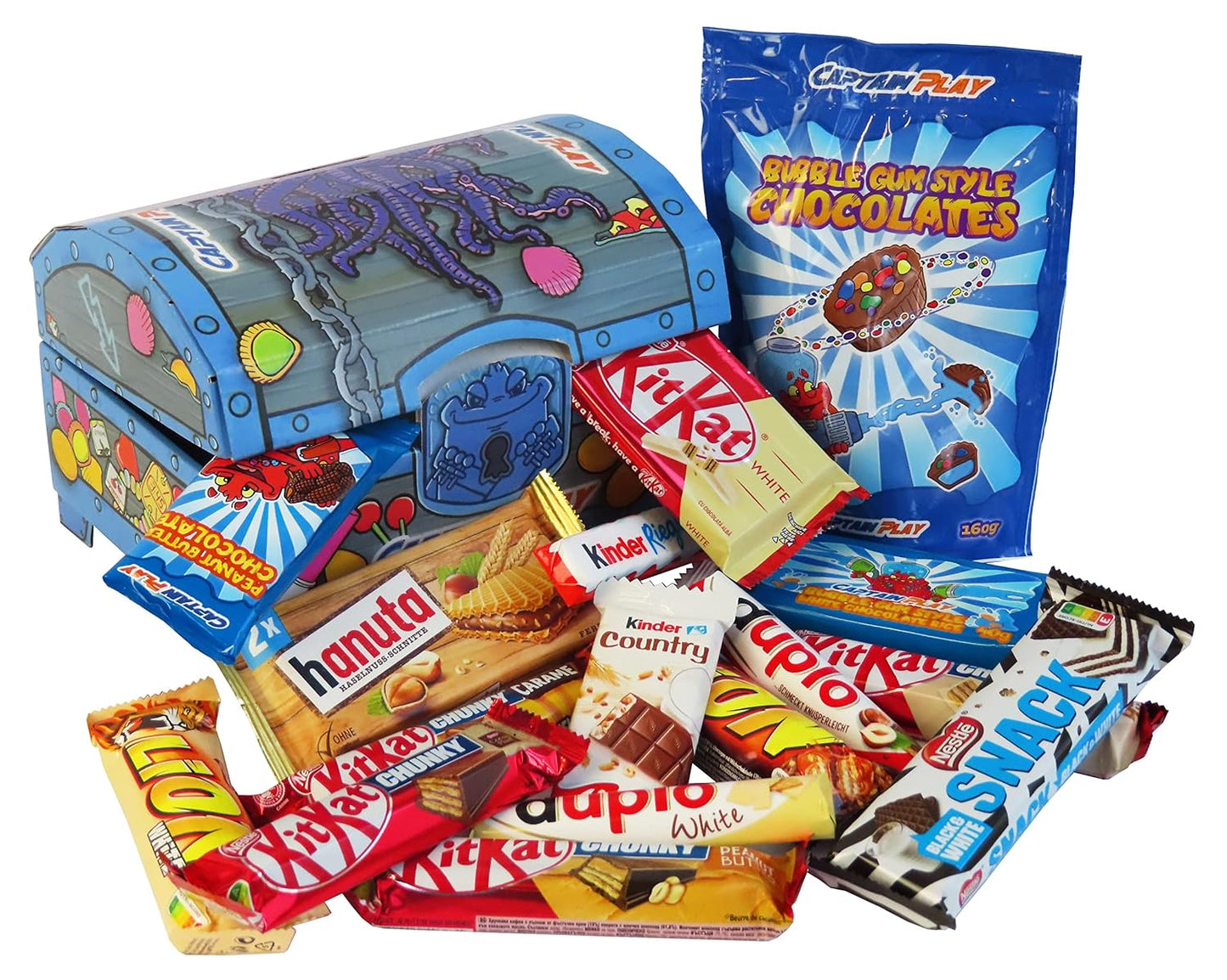 CAPTAIN PLAY Schatztruhe mit 15 verschiedenen Schokoriegeln, 678g