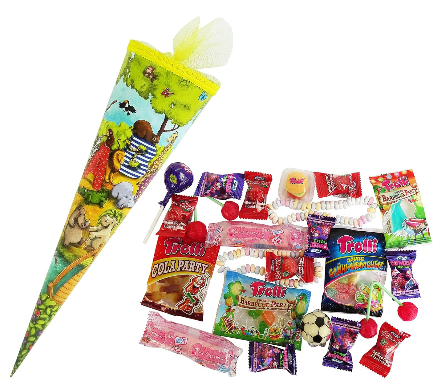 CAPTAIN PLAY Schultüte Fabelhafte Tierwelt 35cm gefüllt mit Süßigkeiten ohne Schokolade (20-teilig)