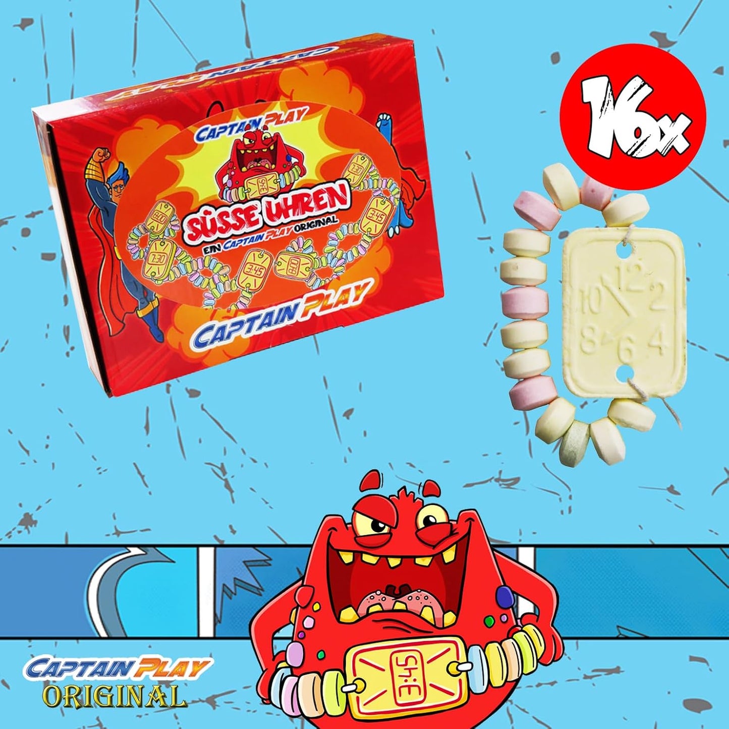 CAPTAIN PLAY Bonus Pack mit 16 Süße Uhren in Einzelverpackung 216g